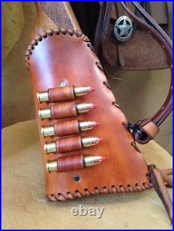 Handmade Leather Gun Stock Cover Shell Holder Sling Thumb Hole Hunting Western