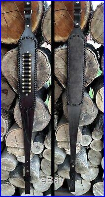 Handmade Leather Rifle Sling Strap with Cartridge Loops Winchester Henry Marlin
