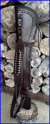 Handmade Leather Rifle Sling Strap with Cartridge Loops Winchester Henry Marlin