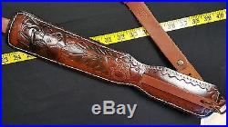 Hunter Padded Leather Rifle Sling with Buck and Oak with QD Swivels