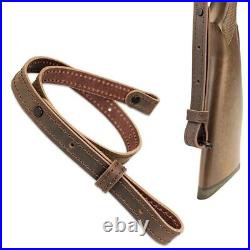 Hunting Rifle Shotgun Sling Shoulder Belt Genuine Leather Hide Adjustable Strap