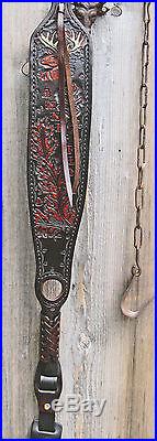 LEATHER RIFLE SLING PADDED-THUMB HOLE-HUNTING-CUSTOM