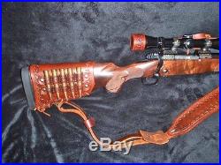LEATHER RIFLE SLING PADDED-THUMB HOLE-HUNTING-CUSTOM WithBUT COVER CARTRIDGE LOOP