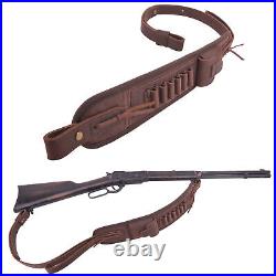 Leather Ammo Holder Rifle Sling For. 308 30/30.357.22mag 12GA Padded Gun Strap