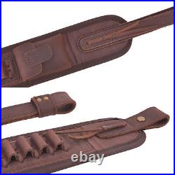 Leather Ammo Holder Rifle Sling For. 308 30/30.357.22mag 12GA Padded Gun Strap