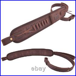 Leather Ammo Holder Rifle Sling For. 308 30/30.357.22mag 12GA Padded Gun Strap