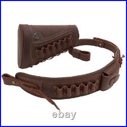 Leather Canvas Rifle/shotgun Cheek Rest Magazine Pouch + Ammo Sling Straps Combo