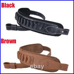 Leather Cowhide Rifle Sling Gun Carry Strap 12GA. 308.22.357 Ammo Slot Adjust