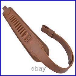 Leather Cowhide Rifle Sling Gun Carry Strap 12GA. 308.22.357 Ammo Slot Adjust