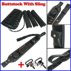Leather Gun Ammo Cartridge Buttstock + Rifle Sling For. 30-30 357.38 USA Stock