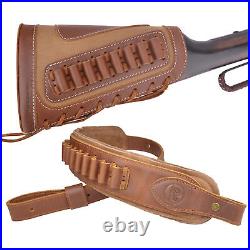 Leather Gun Buttstock Ammo Holder With Rifle Sling Hunting For. 357.30-30.38