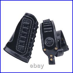 Leather Gun Buttstock Ammo Holder with Rifle Sling For. 45-70.308.30-06.44MAG