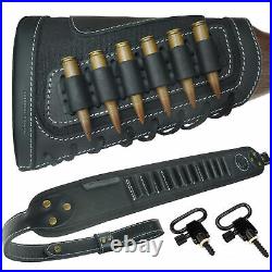 Leather Gun Shell Holder Stock with Matched Rifle Sling for. 30-06.30-30.45-70