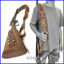 Leather Hunting Gun Shell Holder Buttstock with Match Tactical Rifle Sling Strap