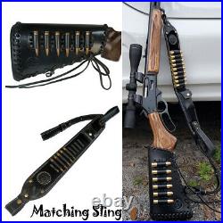 Leather Rifle Buttstock + Matched Gun Sling For Marlin Soft Padded Black USA