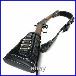 Leather Rifle Buttstock Shell Holder with 1pcs Ammo Cartridge Gun Sling, Padded