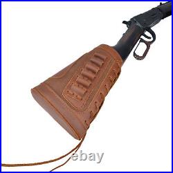 Leather Rifle Buttstock with Gun Cartridge Sling Strap / Swivels For. 308.30-06