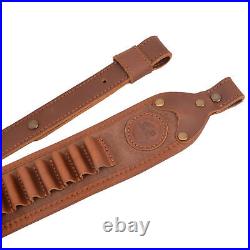 Leather Rifle Gun Sling Soft Hunting Strap Brown Stitch For. 308.30-06.45-70