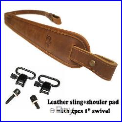 Leather Rifle Gun Sling with Soft Shoulder Cushion Carzy Horse Amish Handmade