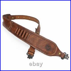 Leather Rifle Sling 410GA/308 Ammo Strap Shoot Finger Rest withSwivels USA-TOURBON