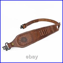 Leather Rifle Sling 410GA/308 Ammo Strap Shoot Finger Rest withSwivels USA-TOURBON