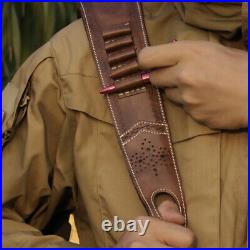 Leather Rifle Sling 410GA/308 Ammo Strap Shoot Finger Rest withSwivels USA-TOURBON