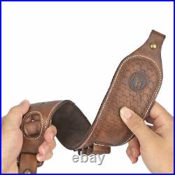 Leather Rifle Sling 410GA/308 Ammo Strap Shoot Finger Rest withSwivels USA-TOURBON