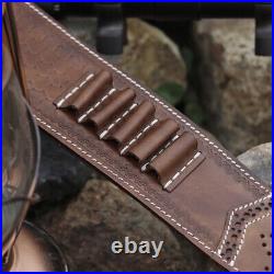 Leather Rifle Sling 410GA/308 Ammo Strap Shoot Finger Rest withSwivels USA-TOURBON