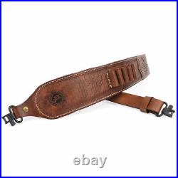 Leather Rifle Sling 410GA/308 Ammo Strap Shoot Finger Rest withSwivels USA-TOURBON