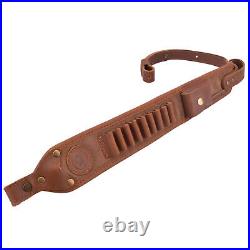 Leather Rifle Sling Ammo Shell Holder Gun Strap + Swivels for. 308 45-70 30-06