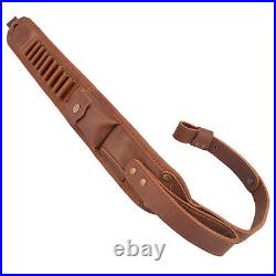 Leather Rifle Sling Ammo Shell Holder Gun Strap + Swivels for. 308 45-70 30-06