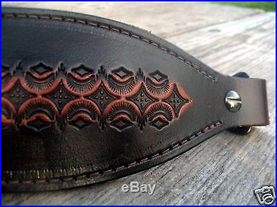 Leather Rifle Sling British Tan Hand Tooled Diamond Fire Padded Made in USA