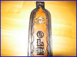 Leather Rifle Sling Custom Made With(your Name) And Skull And Crossbones