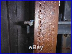 Leather Rifle Sling, Hand tooled 39 max adjustable length, USA Made, Tapered