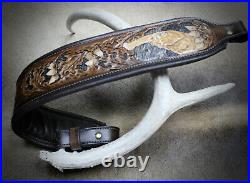 Leather Rifle Sling, Mountain Lion Hand Made by Seelye Leather Works in USA