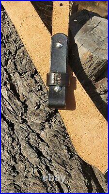 Leather Rifle Sling with Natural Ring Lizard skin Inlay, Black color
