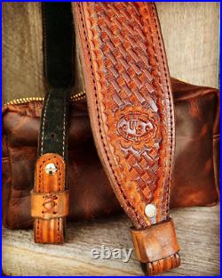 Leather Rifle Strap Hand Tooled Two Tone Gun Sling Handmade Personalized