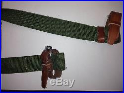 MOSIN NAGANT RIFLE HEAVY DUTY GREEN SLING BELT withBROWN LEATHER M44 91/30 M38