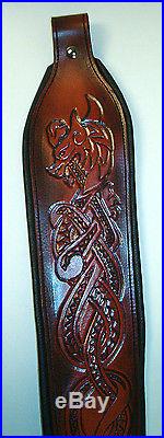 Mahogany Leather Rifle Sling, Handcrafted in the USA, Cowith American Bison