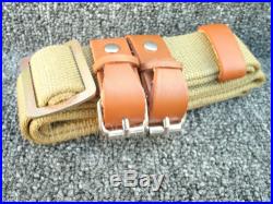 Mosin Nagant Canvas Belt Green with Brown Leather Heavy Duty Sling US SELLER