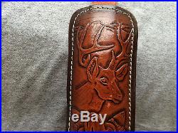 NEW Hand Crafted, Hand Tooled PADDED Leather Rifle Sling with Deer, with SWIVELS