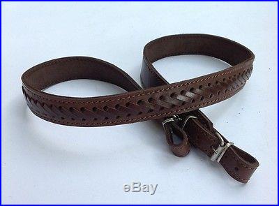 NEW LEATHER RIFLE SLING / Basketweave Hand Toold / Brown
