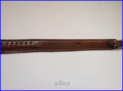 NEW LEATHER RIFLE SLING / Basketweave Hand Toold / Brown