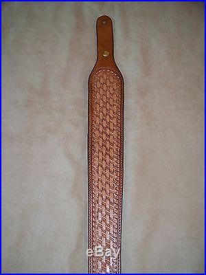 NEW PADDED COWHIDE LEATHER RIFLE SLING WITH BASKETWEAVE DESIGN -MADE IN USA