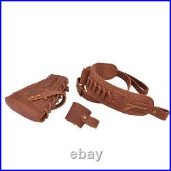 No Drill Set of Leather Ammo Buttstock, Gun Sling with Barrel Mount. 357.22.308