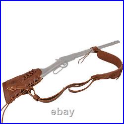 No Drill Set of Leather Ammo Buttstock, Gun Sling with Barrel Mount. 357.22.308