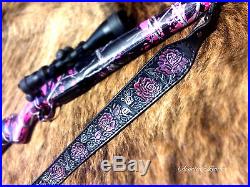 Padded Custom Leather Gun Sling Pink Purple Rose Rifle Sling Muddy Girl Handmade
