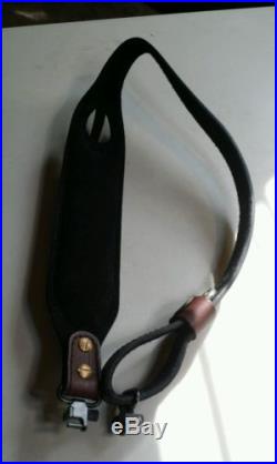 Padded Leather Rifle Sling With Thumb Hole Brown