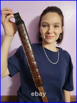 Padded RIFLE Firearm SLING with Authentic ALLIGATOR skin brown leather strap