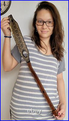 Padded RIFLE Firearm SLING with Authentic RATTLESNAKE skin brown leather strap